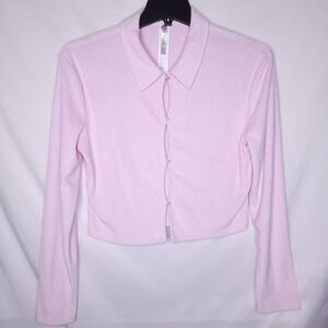 Fabletics Terry Top XXL Pink Cut Out Lavender Lustre Long Sleeve